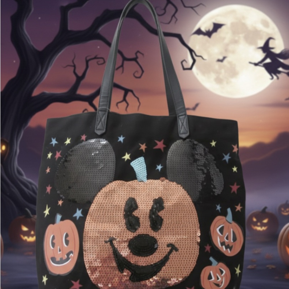 Walt Disney World Halloween Canvas Tote Bag Pumpkin Sequin original